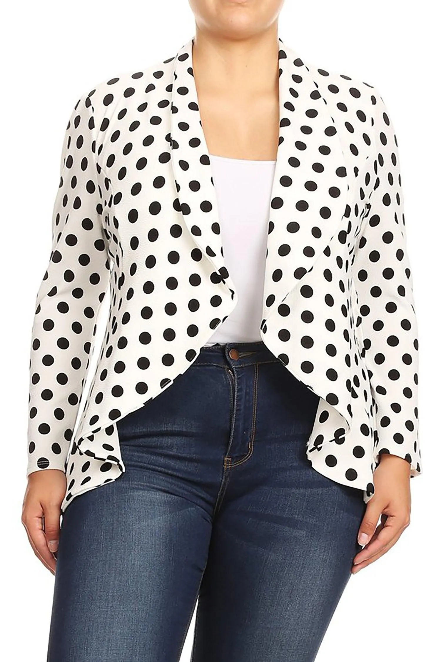 Women's Plus Size Polka Dot Long Sleeves Open Front Business Blazer