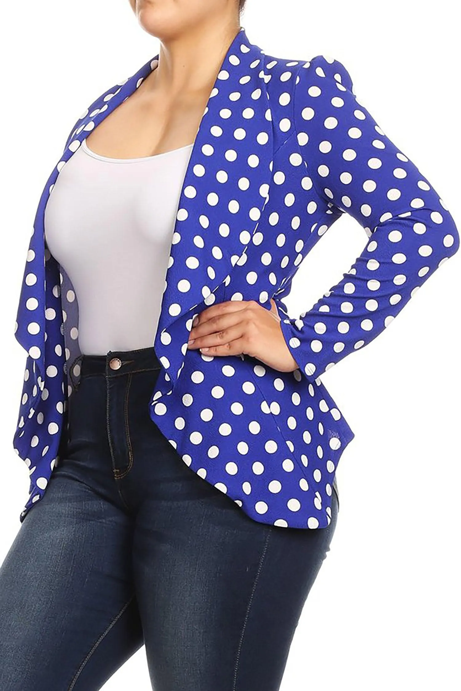 Women's Plus Size Polka Dot Long Sleeves Open Front Business Blazer