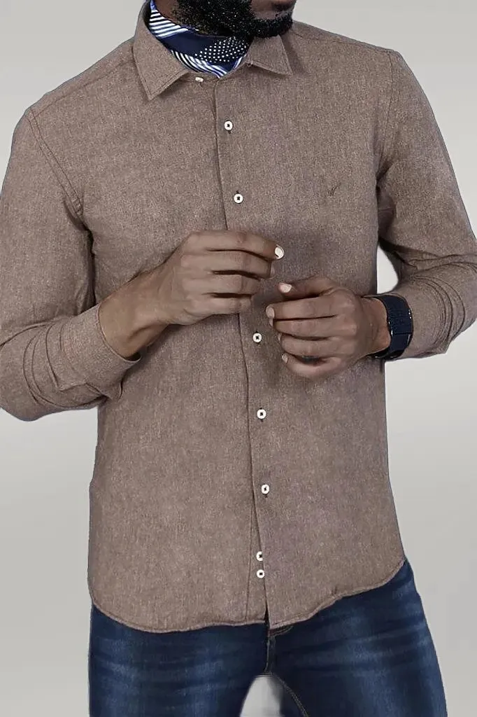 WSS Patterned Wool Dark Brown Shirt  - Singen