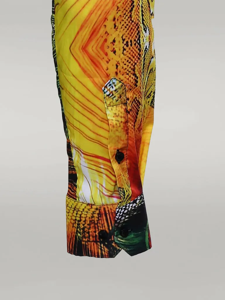 WSS Peacock Pattern Long Sleeves Multicolor Men Shirt  - Singen