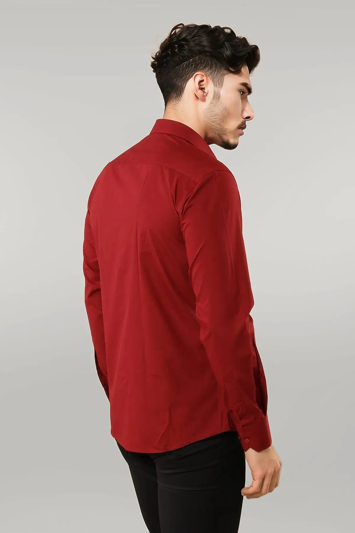 WSS Plain Slim Fit Claret Red Men Shirt  - Singen