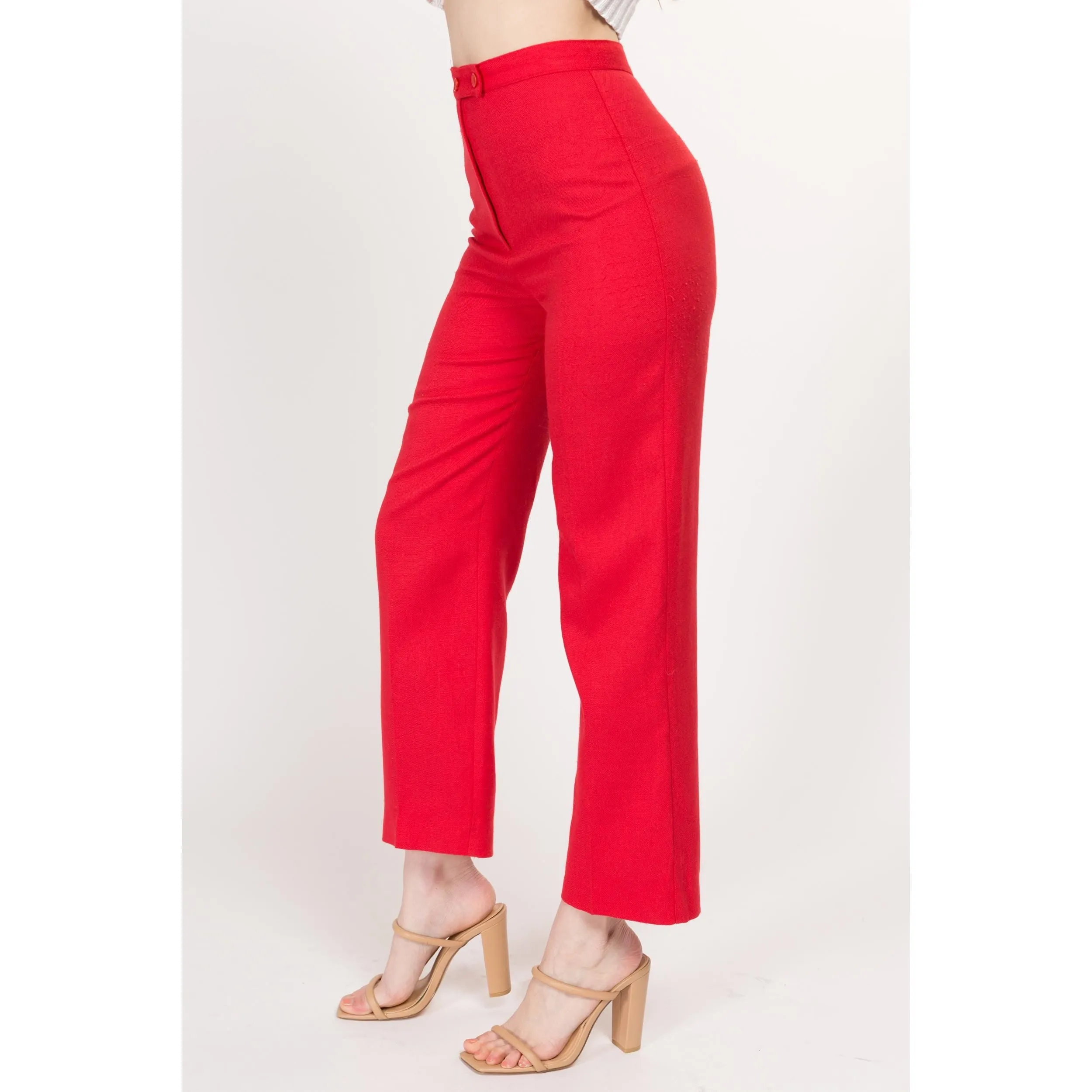 XS 70s Coral Red High Waisted Pants 24"