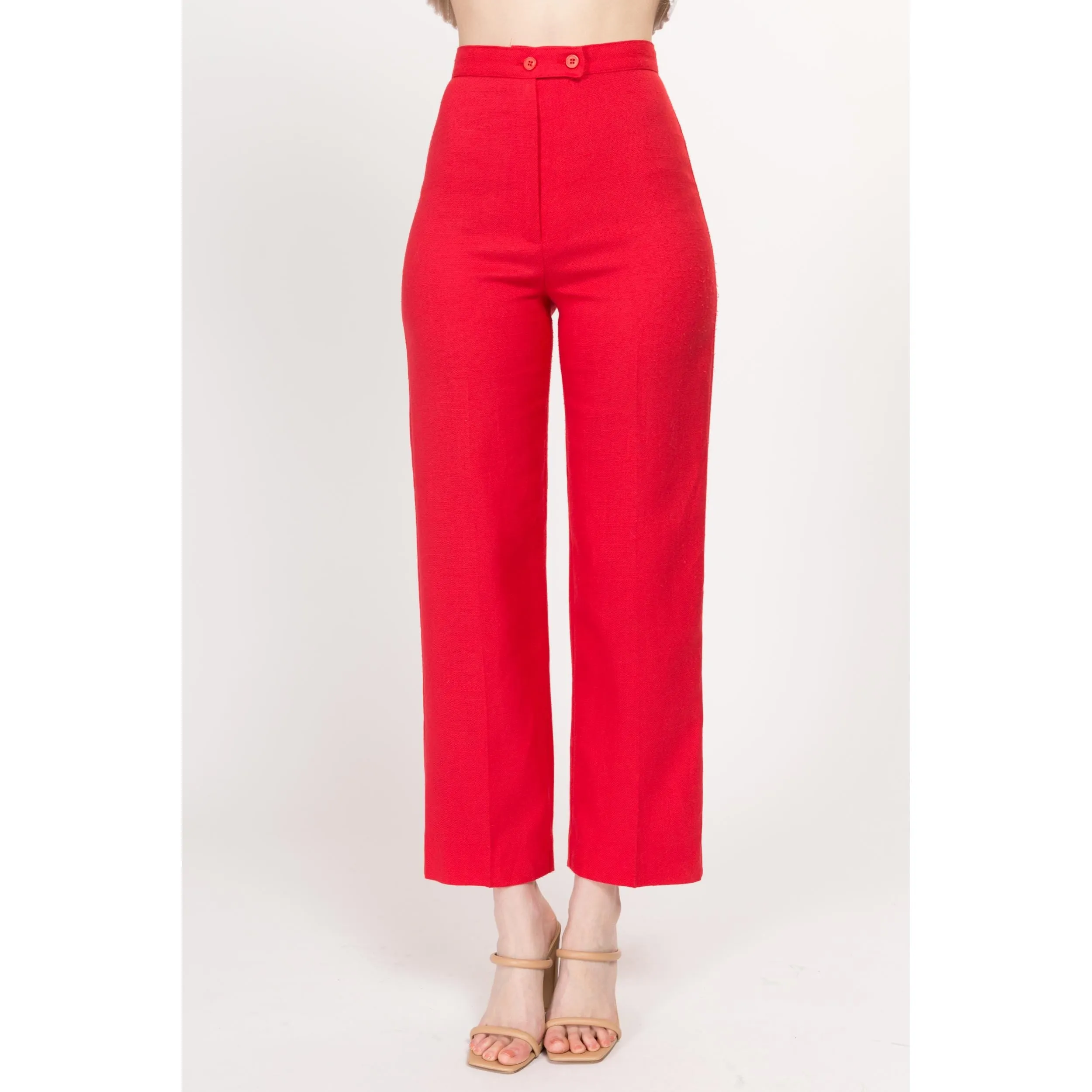 XS 70s Coral Red High Waisted Pants 24"