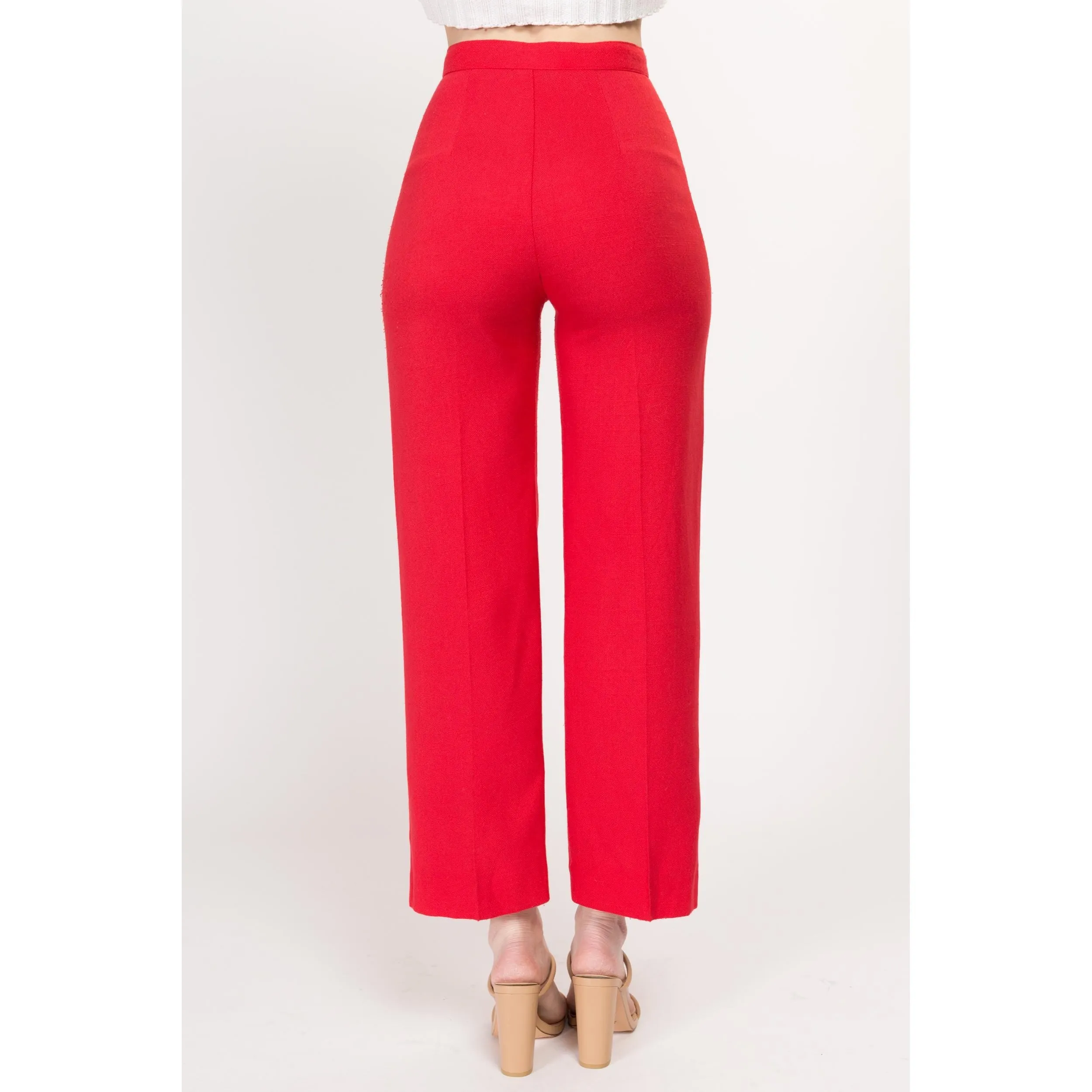 XS 70s Coral Red High Waisted Pants 24"