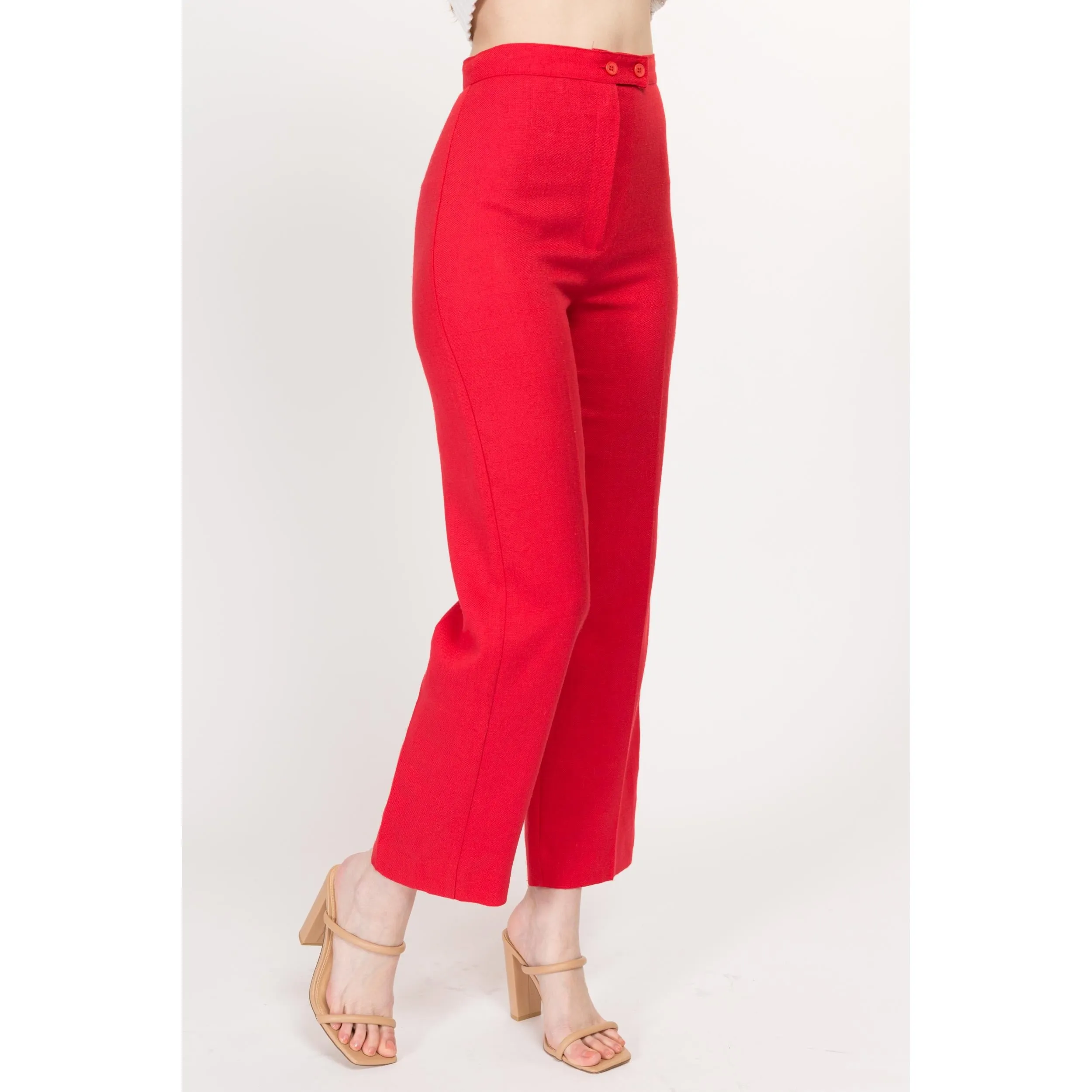 XS 70s Coral Red High Waisted Pants 24"