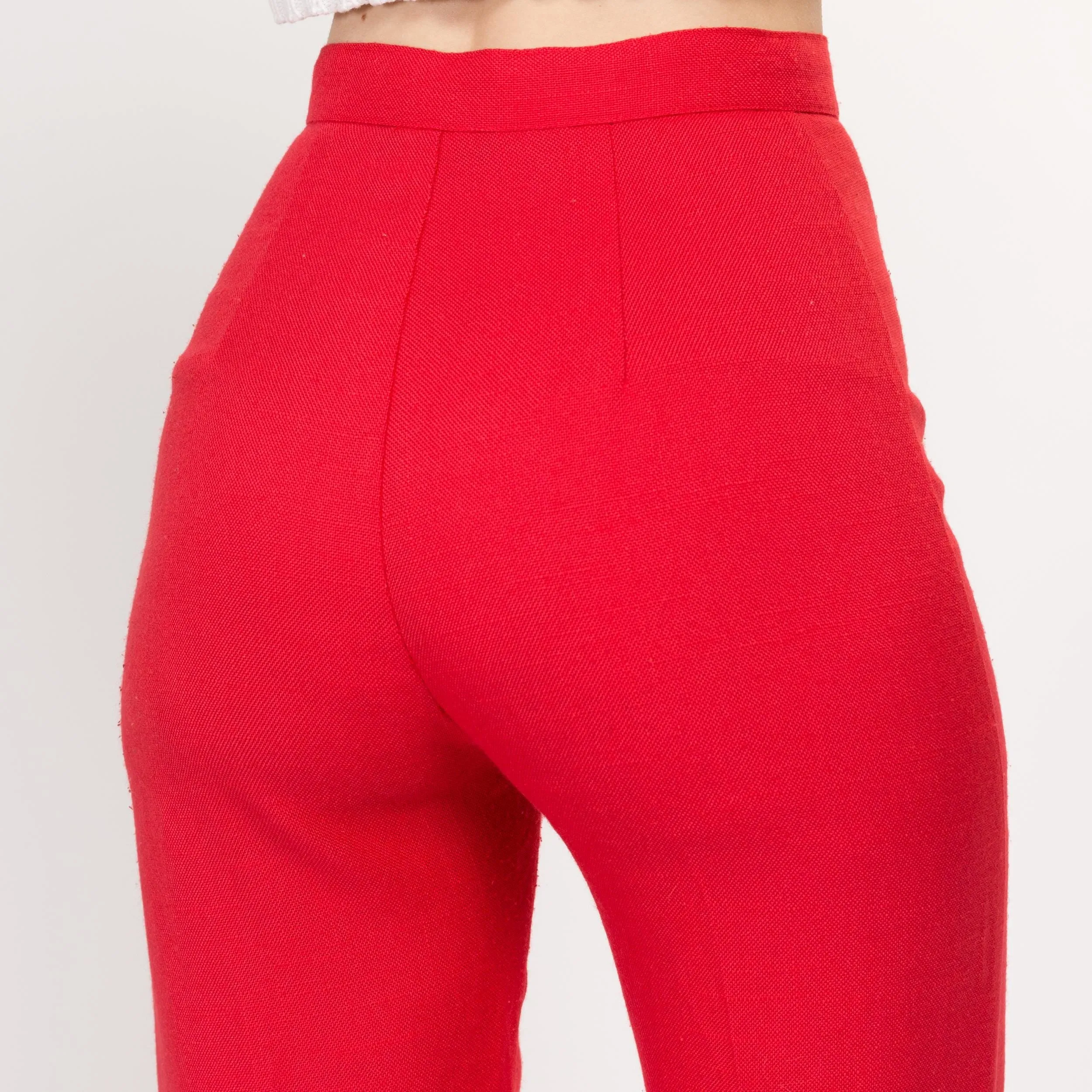 XS 70s Coral Red High Waisted Pants 24"