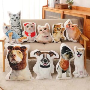 Custom Pet Pillow with Picture, Personalized Photo Dog Cat Face Shaped Pillow, Customized Stuffed Animal Pictures Pillows Memorial Loss Sympathy